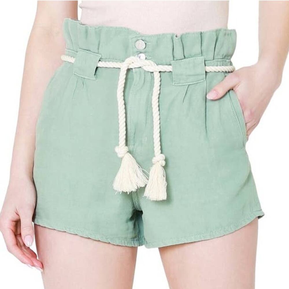 Veronica Beard NWT Karter Belted Paperbag Shorts Sea Green Size 8 Rope Belt